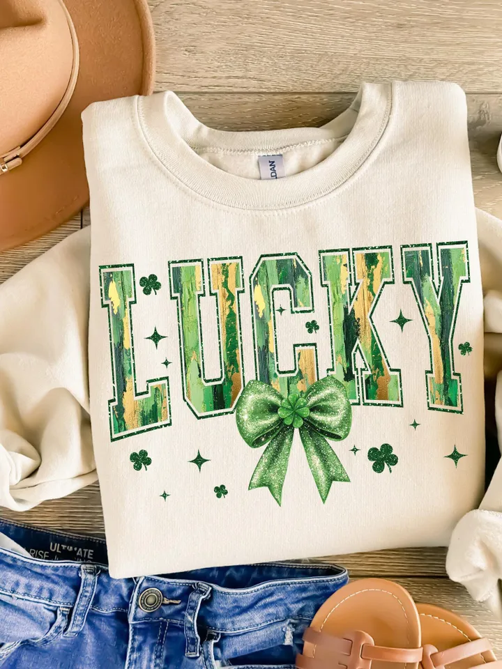 Glitter St Patrick's Day Coquette PNG, St Patty's Day Varsity png, Lucky Shamrock PNG, Coquette Bow Png, Irish Png, Brushstroke
