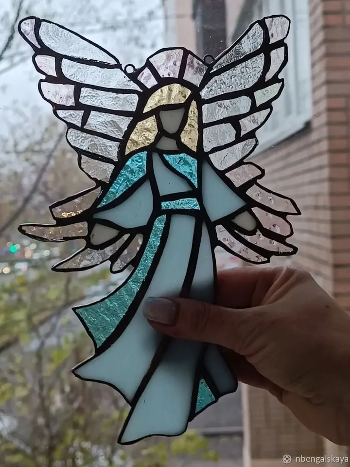 White Angel, Tiffany Stained Glass, White Angel Suncatcher, Stained Glass Angel, Hanging Glass Angel Decoration, Stained Glass Angel Hanging, Glass Angel Window Charm, Angel Figurine in Stained Glass, White Guardian Angel Suncatcher, Celestial Angel Glass