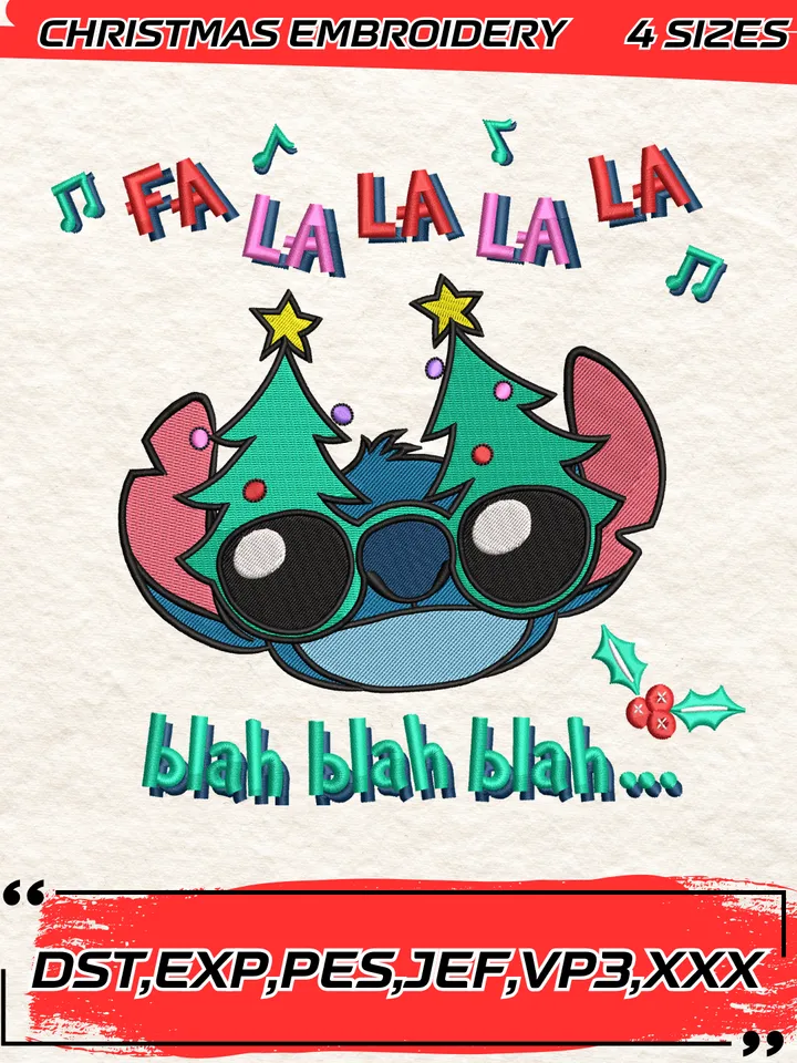 Christmas Stitch Fa La La La La Embroidery Design,Christmas Embroidery Design,4 Sizes,Digital Download