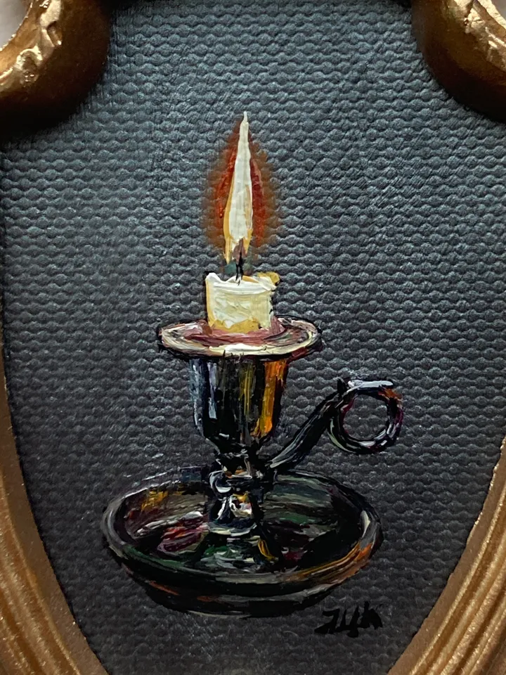 Candle Oil Painting Original In Vintage Style Frame Small Framed Still Life Art