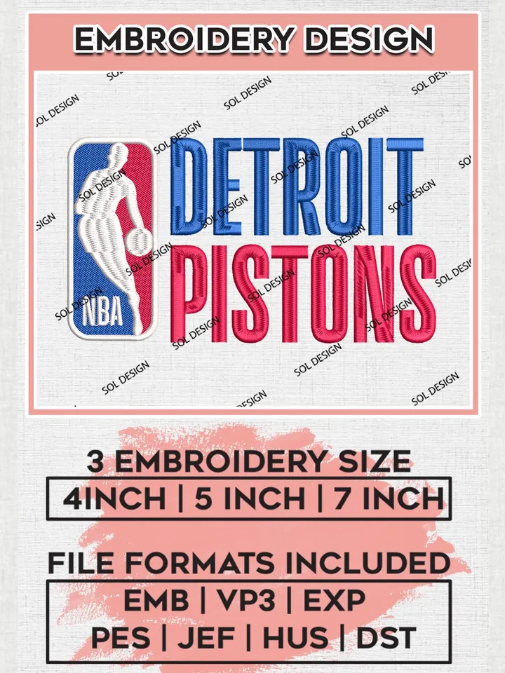 NBA Detroit Pistons Embroidery Files, NBA Machine Embroidery Designs, NBA Embroidery Design, NBA Pistons Embroidery Designs, Machine Embroidery Designs, Digital Download