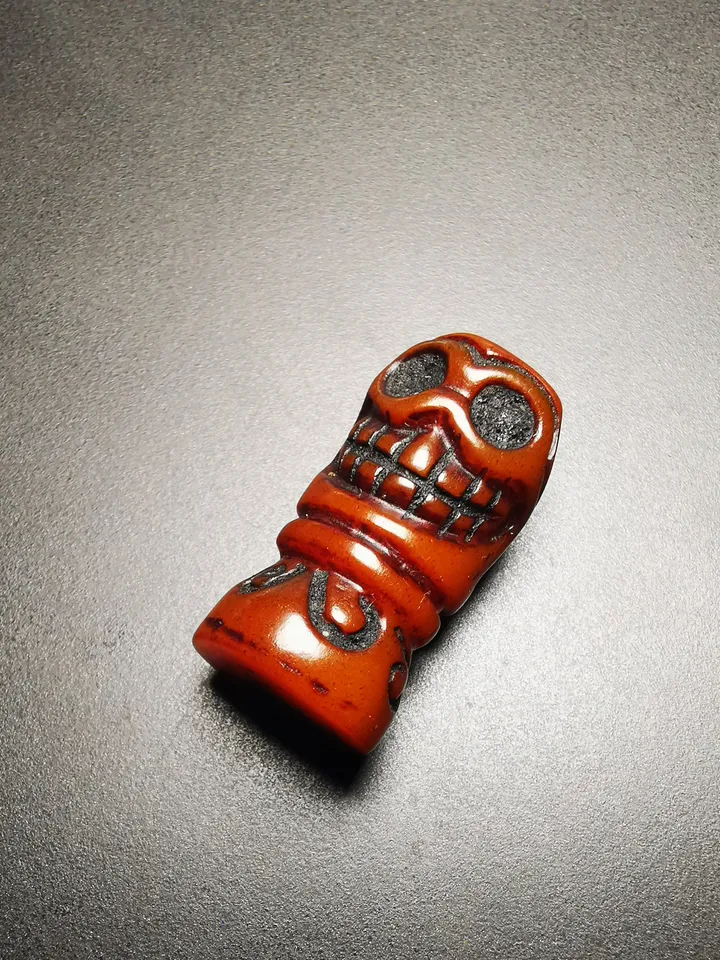 Gandhanra Tibetan Amulet,Yak Bone Carved Skull Sītavana Pendant, Hand-carved Skull Pendant for Prayer Bead/Necklace