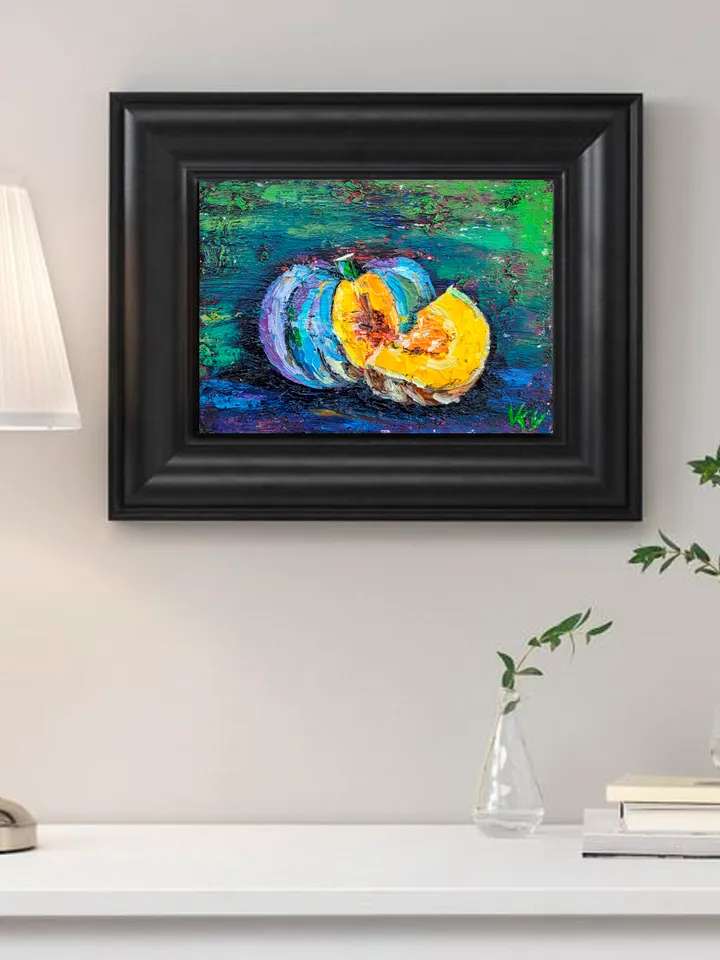 Pumpkin Painting Kitchen Wall Art Impasto Oil Painting 5x7 Fall Original Art Vegetable Wall Art Food Artwork Farmhouse Art Halloween by ArtFromVictoria