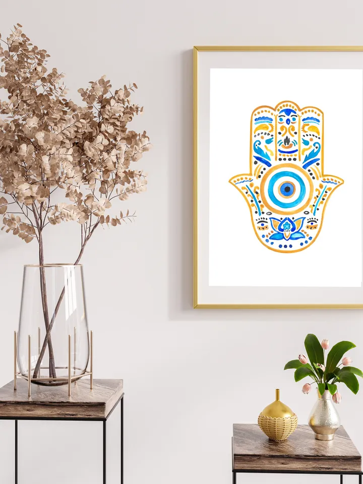 Hamsa Wall Art Watercolor Art Good Luck Decor Boho Wall Print Energy Art Hamsa Welcome Home New Mother Gift Nursery Room Jewish Gift Art