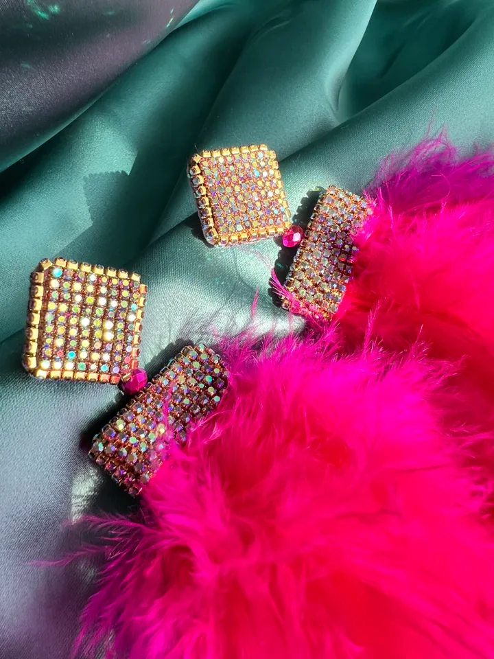 Feather and Crystal Earrings