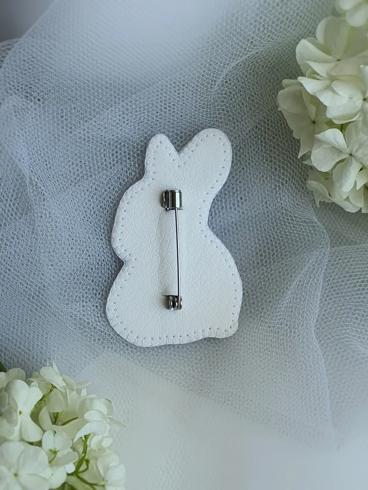 Tiny Bunny Brooch. An embroidered brooch in artistic satin stitch.