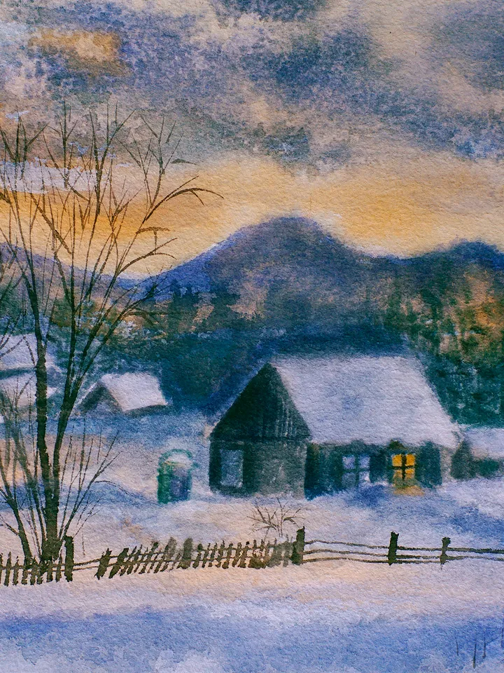 Winter landscape in the village