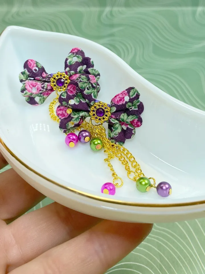 Handmade bow earrings. Bright, summer earrings. Stud earrings.