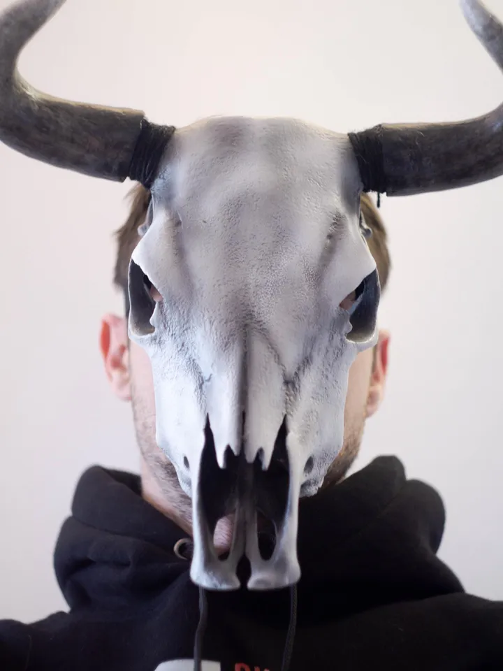 Bull Skull Mask, Devil horns, Realistic Skull Mask, tribal headpiece, Headpiece skull, ritual mask, pagan headdress, skull costume mask