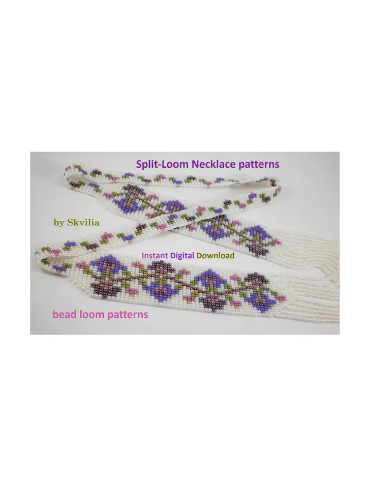 Bead loom patterns, schemes for a Split-Loom Necklace, Beading Loom Stitch, Square Stitch, Gerdan, Instant Digital Download, PDF