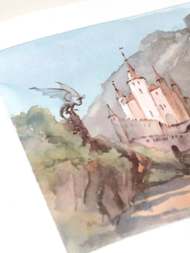 Fantasy castle of dragons Original painting by Yulia Evsyukova