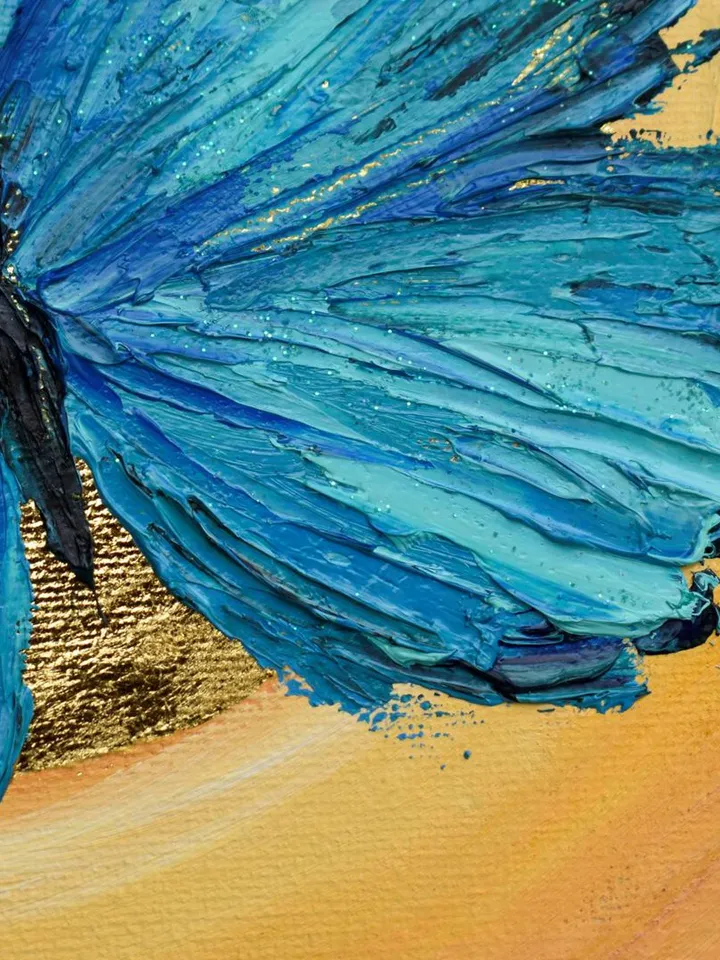 Blue Butterfly Painting Original Art 8 by 8 inches Gold Leaf Artwork Moon Art Insect Painting Blue Turquoise Home Decor