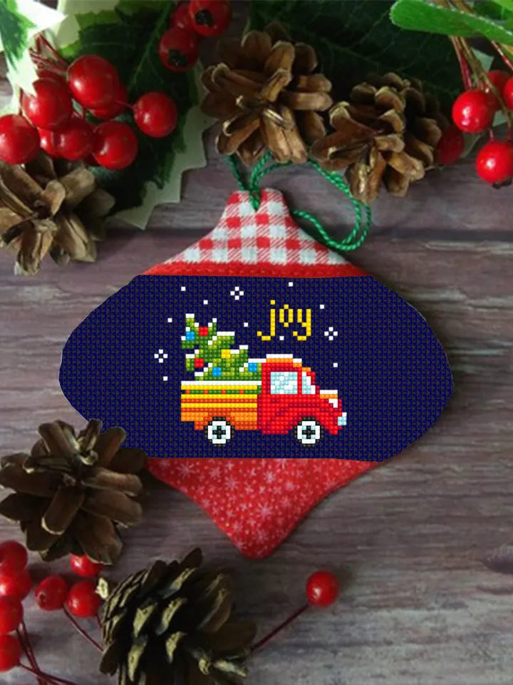 Small Christmas cross stitch pattern download PDF Vintage red truck cross stitch chart Tiny Christmas pattern digital Kids embroidery #N48