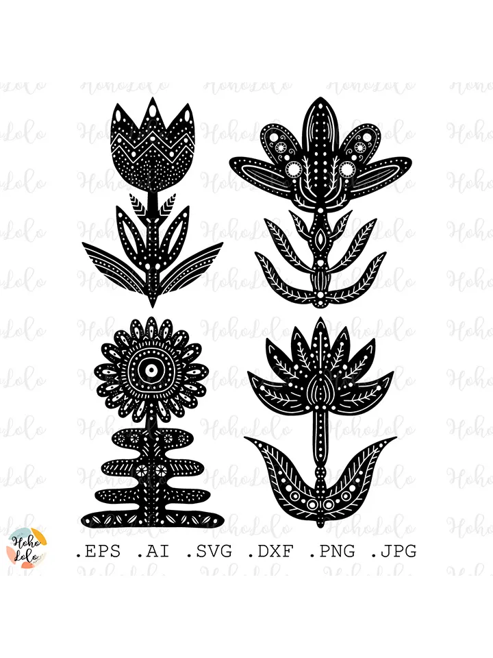 Scandi Flower Svg, Scandi Flower Cricut, Flower Linocut Svg, Flower Clipart Png, Flower Stencil, Flower Template Dxf