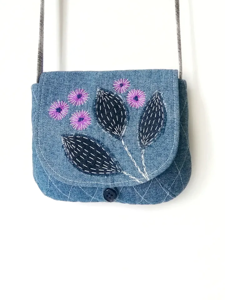 Handcrafted Mini Embroidered Denim Crossbody Purses for Women: Small Shoulder Bags, Cross Body Handbags - Unique Handmade. FREE SHIPPING!