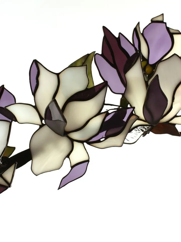 Purple Magnolia Branch. Tiffany-Style Stained Glass (3D Composition), Branch of Purple Magnolias. Tiffany-Style Stained Glass (3D Composition), Purple Magnolia Branch. 3D Tiffany-Style Stained Glass, Tiffany Stained Glass Branch with Purple Magnolias