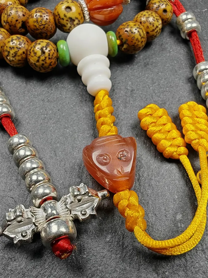 Gandhanra Authentic Tibetan Handhold Wrist Mala - 7.7mm Old Lotus Seed Beads Bracelet - Portable Buddhist Prayer Beads for Meditation