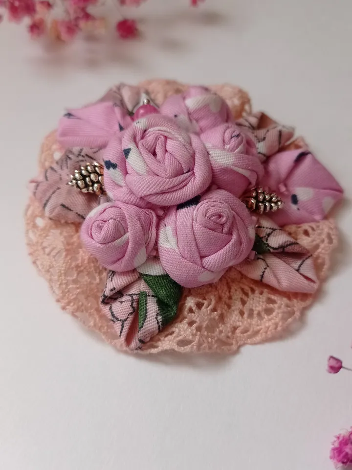 Pink Handmade Textile brooch