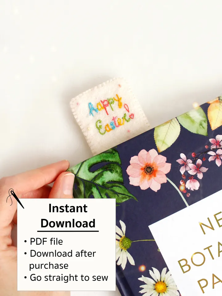 Felt "Happy Easter!" bookmark hand sewing PDF tutorial with patterns. DIY Easter ornament. Book lover gift. Felt school supplies