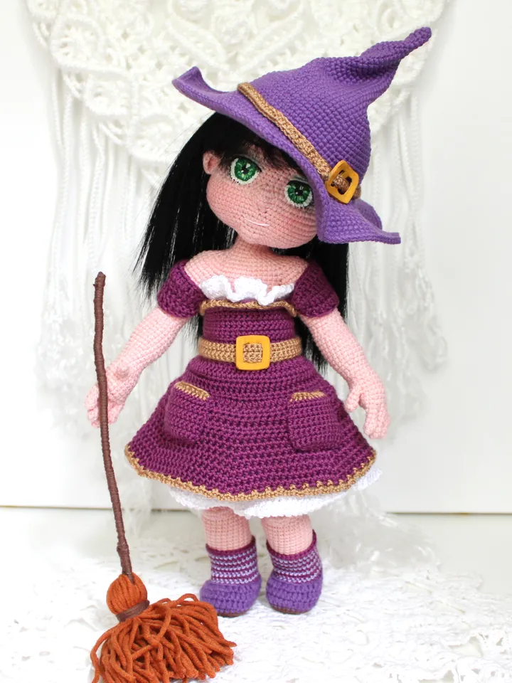 Witch crochet pattern PDF in English Amigurumi halloween doll removable clothes