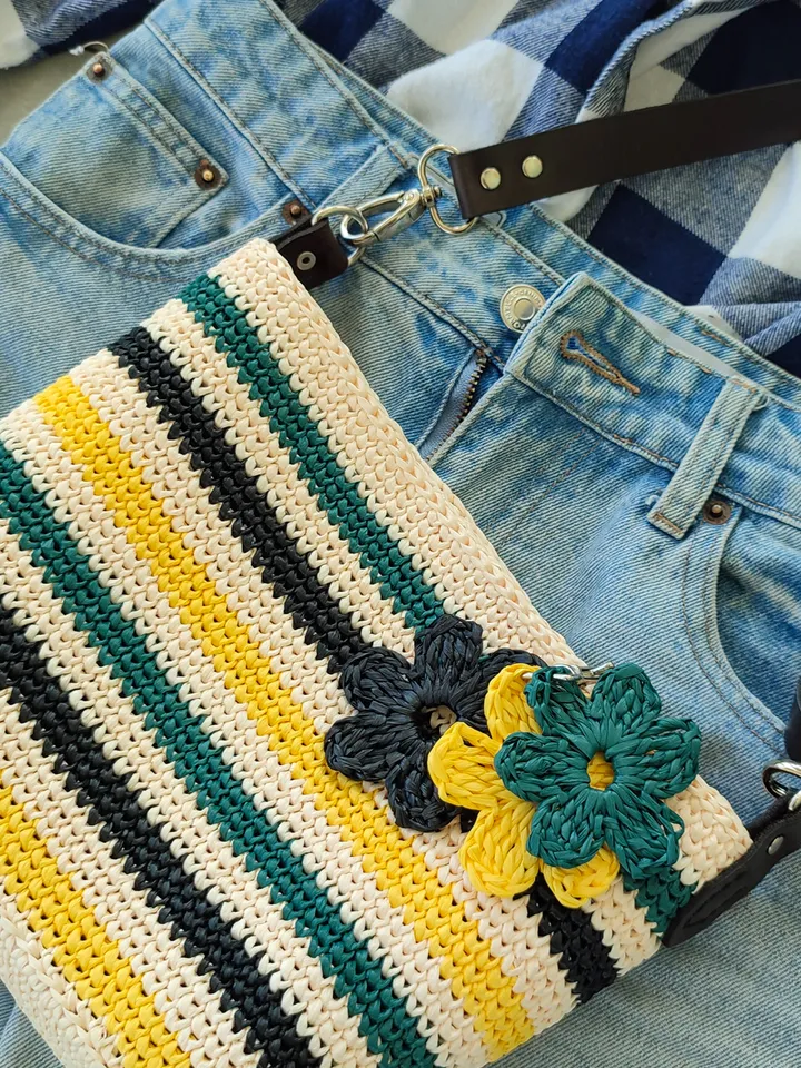 Summer Straw Crossbody - Raffia Bag for Women - Small Handbag - Genuine Leather Belt
