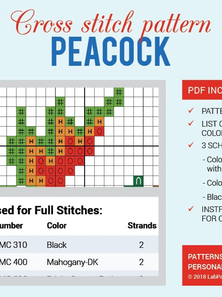 Peacock Bird Cross stitch pattern | Embroidery Pattern | Instant Download | Cross Stitch Patterns | Embroidery Designs