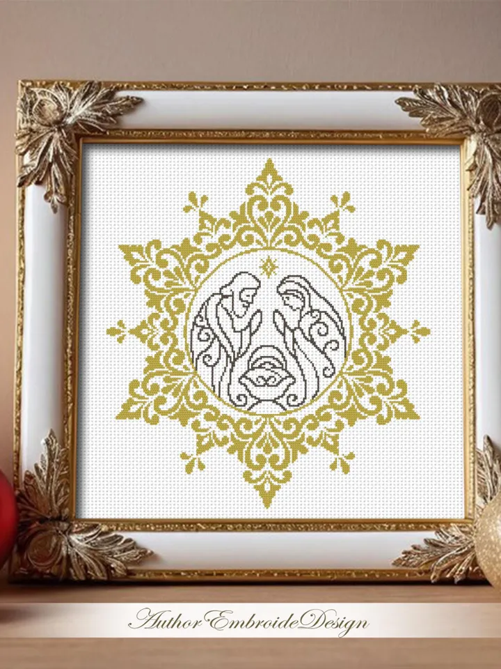Nativity scene cross stitch pattern PDF download Mandala cross stitch chart, Religious christmas pattern digital PDF, Christmas decor #N146