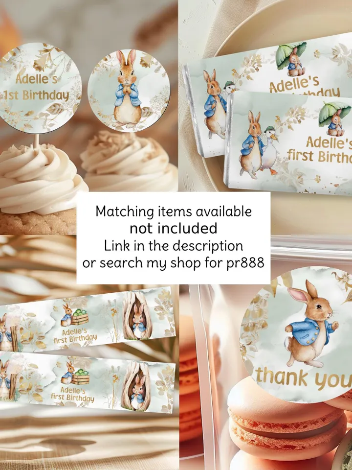 Editable and Printable straw tag template for the 1st Baby Birthday party in Peter Rabbit style instant download and unlimited access pr888