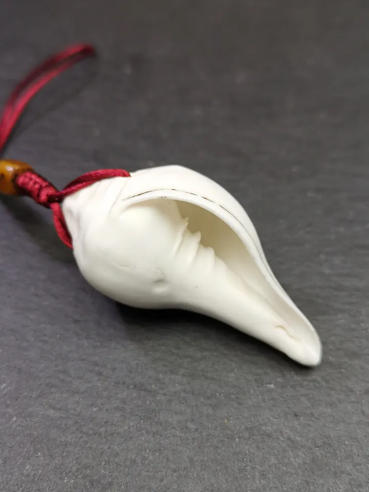 Gandhanra Tibetan Buddhism Amulet,Hand Carved White Conch Shell Shankha with Skull Citipati Symbol,Tibetan Ritual Implement - 2.2&quot; × 1.14&quot;