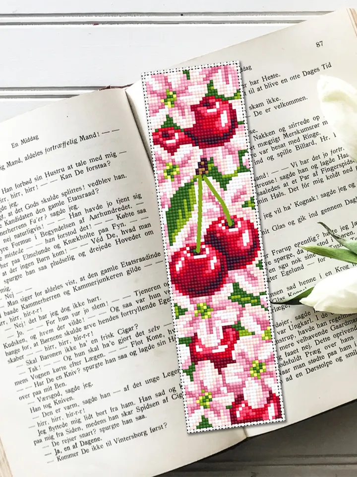 Сherry blossom bookmark cross stitch pattern PDF download Floral bookmark pattern, Cherry berries, Spring embroidery PDF Sakura flower #B145