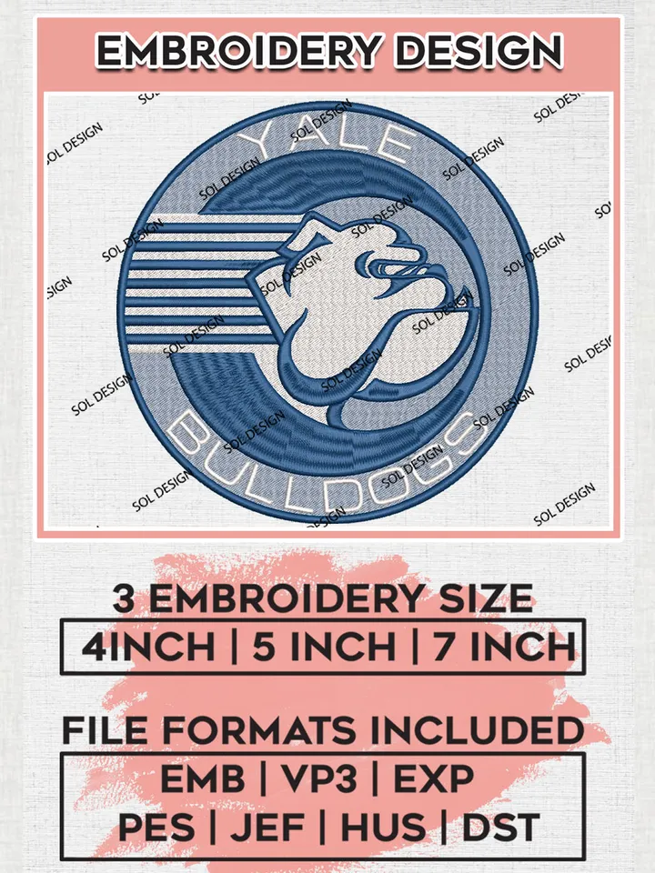 NCAA Yale Bulldogs College Team Round Logo Embroidery Design Files, NCAA Yale Bulldogs Machine Embroidery, NCAA Teams, Game Day, 3 sizes, NCAA Machine embroidery designs, Digital Download