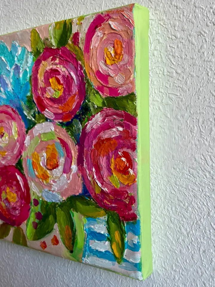 Flowers original oil painting, Rose Hydrangea canvas art Floral bouquet fine art