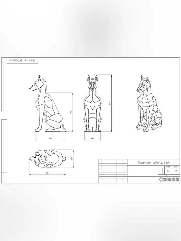 Welding Project Plans Drawings Doberman Sitting (DXF, PDF)