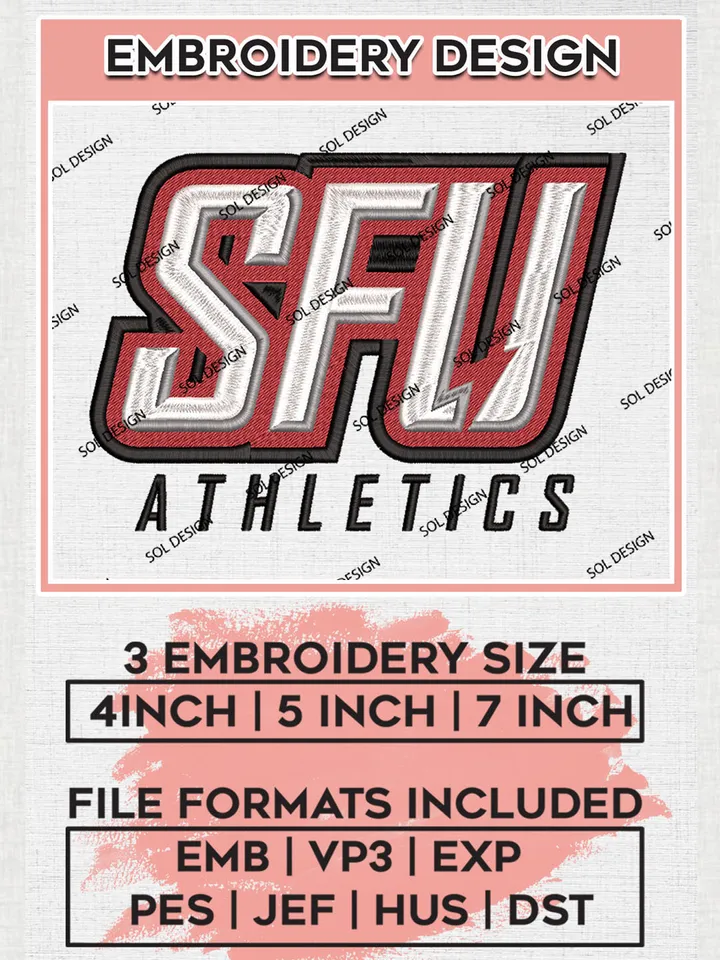 NCAA SFU Athletics Team Word Logo Embroidery Design Files, NCAA St. Francis PA Red Flash Machine Embroidery, NCAA Teams, 3 sizes, NCAA Machine embroidery designs, Digital Download