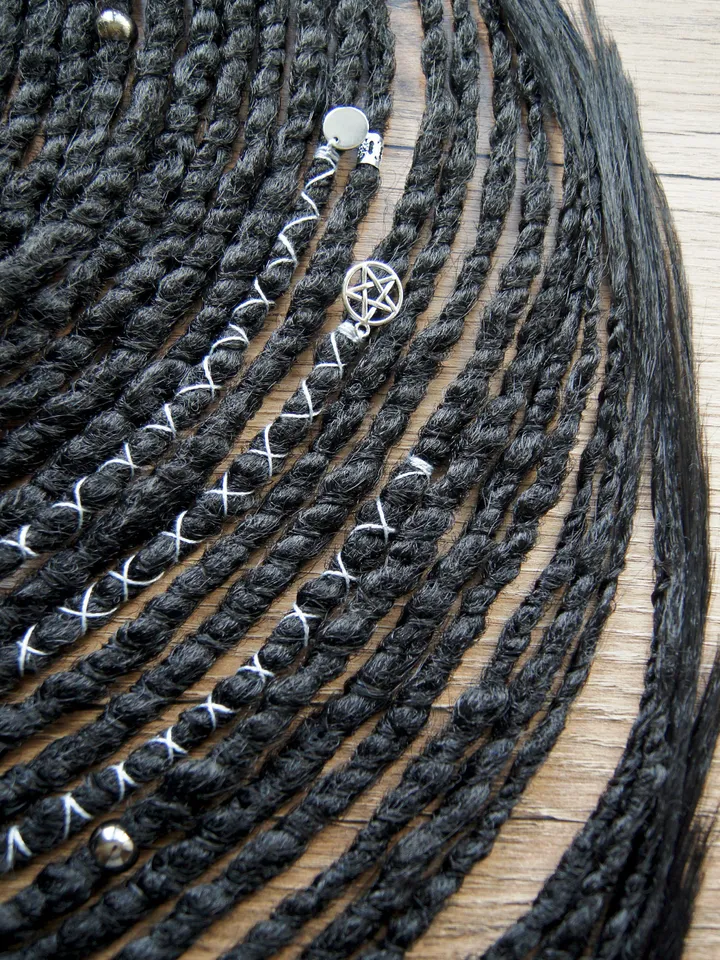 Raven Black Faux Dreads Handmade Witchy Viking Inspired Locs Single Double Ended Goth Boho Dark Fantasy Hair Accessory