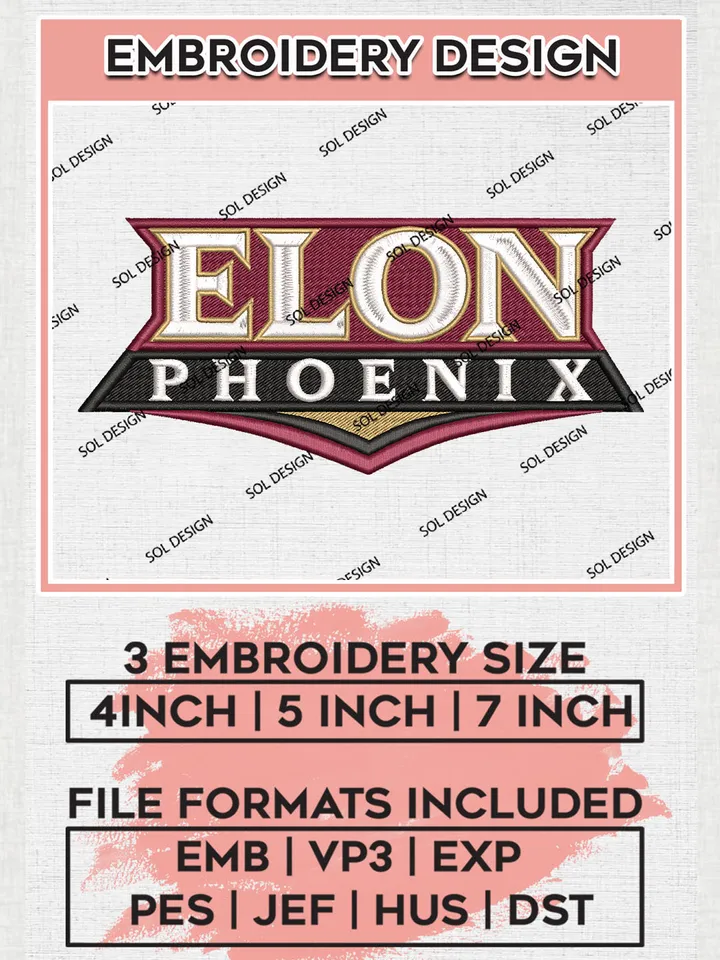 NCAA Elon Phoenix College Football Team Word Logo Embroidery Design Files, NCAA Elon Phoenix Machine Embroidery, NCAA Teams, Game Day, 3 sizes, NCAA Machine embroidery designs, Digital Download