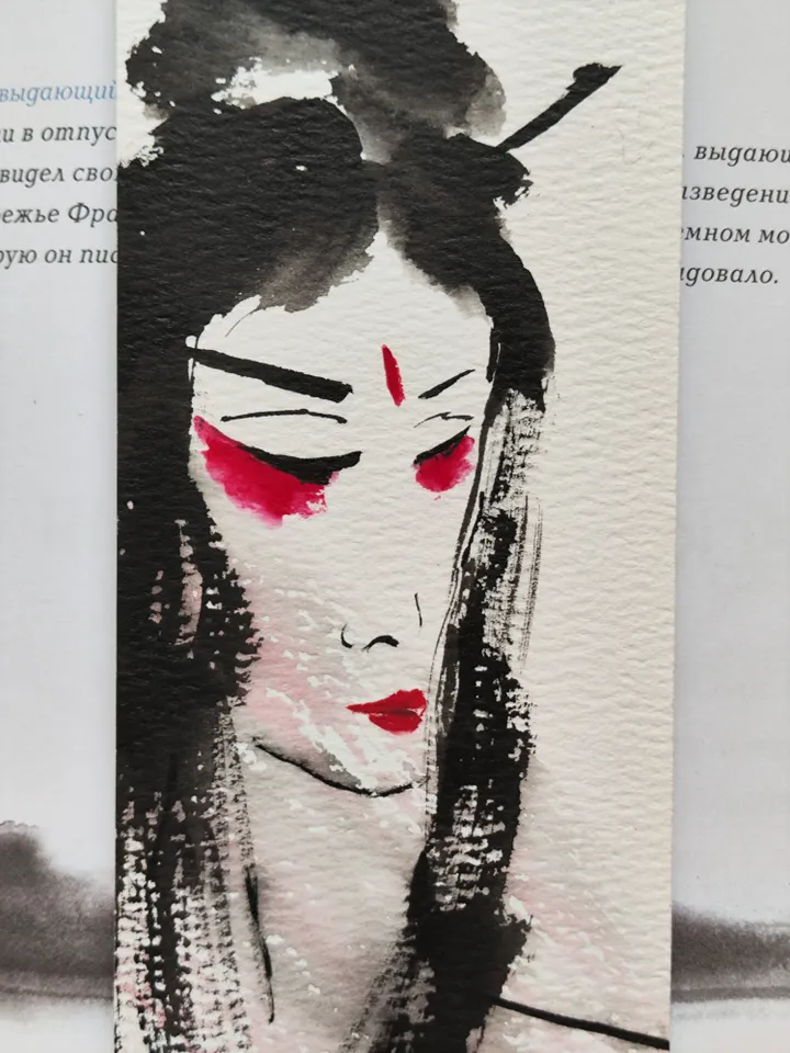 Handpainted bookmark.Original art Geisha