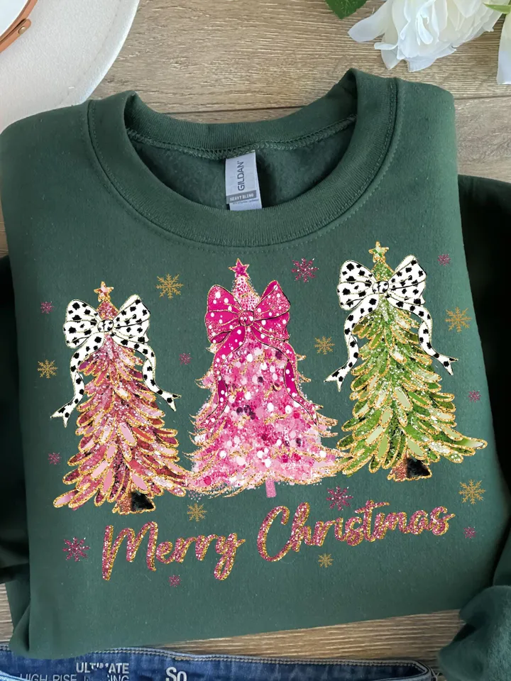Colorful Coquette Glitter Christmas Tree Png, Girly Christmas Tree Design, Bright Color Merry Christmas Coquette Bow Dalmatian, brushstroke
