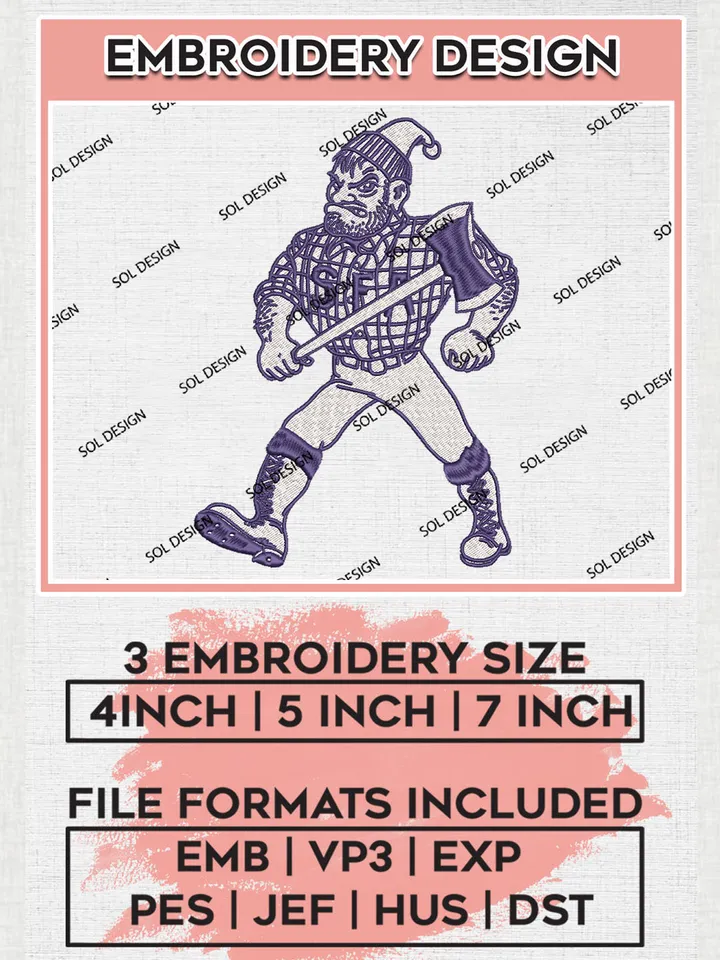NCAA Stephen F Austin Lumberjacks Football Team Athletic Logo Embroidery Design Files, NCAA Stephen F Austin Lumberjacks Machine Embroidery, NCAA Teams, Game Day, 3 sizes, NCAA Machine embroidery designs, Digital Download