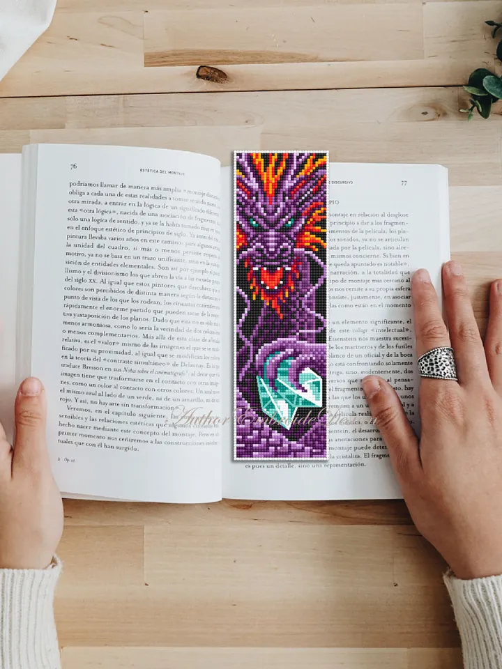 Dragon bookmark cross stitch pattern PDF download Fantasy purple dragon cross stitch chart, Chinese dragon pattern, Chinese New Year #B274