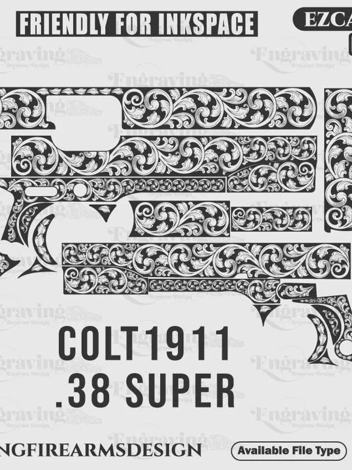 Colt1911 38 super svg design,lasercut,laserengraving,fiberlaser,engravingfiles,laserpattern,engravingdesign,engravingpattern,metalart
