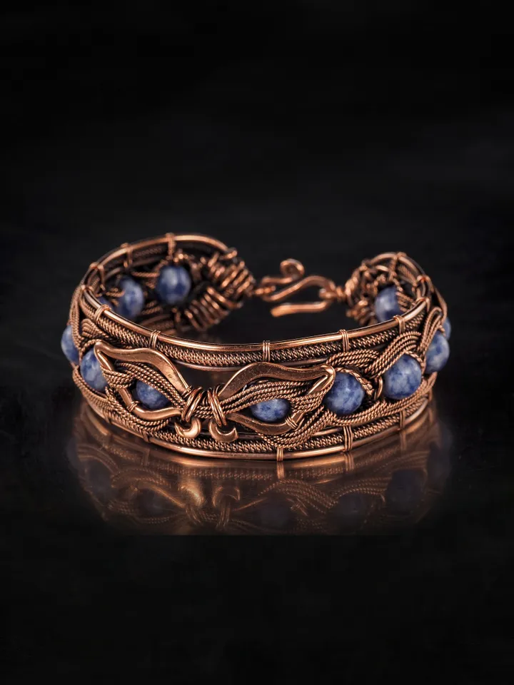 Copper wire wrapped sodalite bracelet 7th Anniversary gift