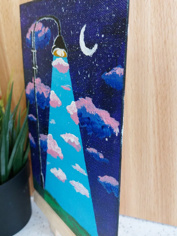 Mini painting with the image of the "Lantern of dreams", Original execution, Painting on the panel