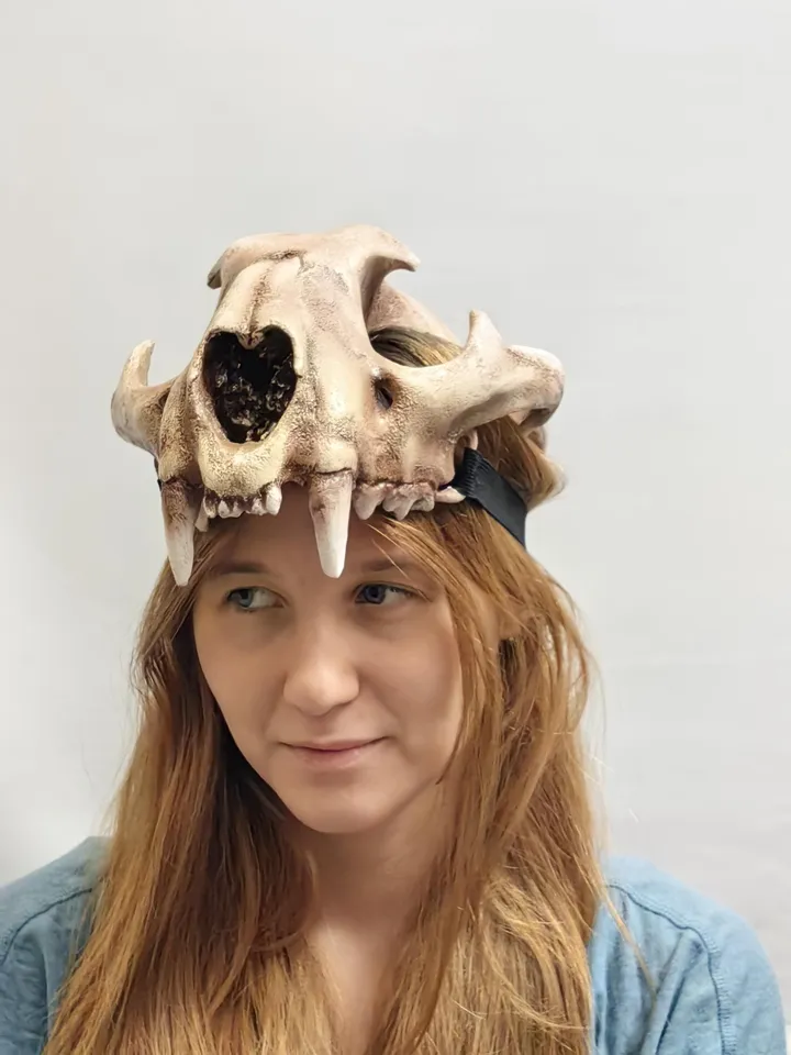Lynx Skull Crown | Cat Skull Helmet | Realistic Animal Skull on head | tribal headpiece | Headpiece skull | ritual mask | pagan