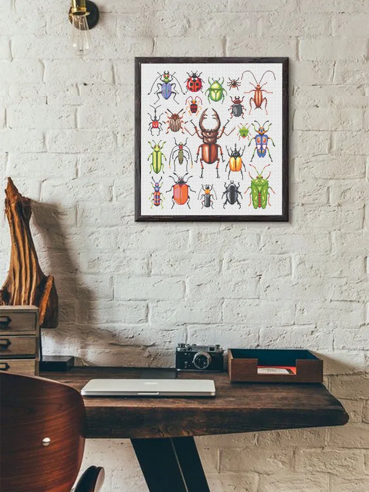 Bugs cross stitch pattern PDF download Sampler beetles cross stitch chart, Insect cross stitch, Bugs pattern digital PDF, Stag beetle #K42