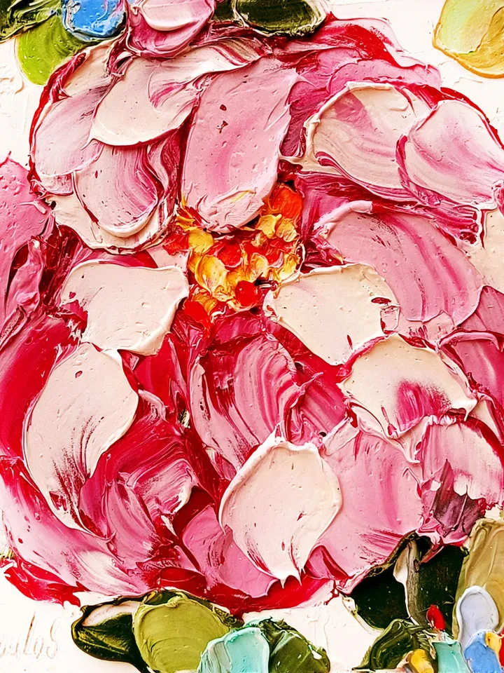 Peony Painting Flower Original Art Impasto Painting Peonies Small Flowers Wall Art by ArtProkopaloSv