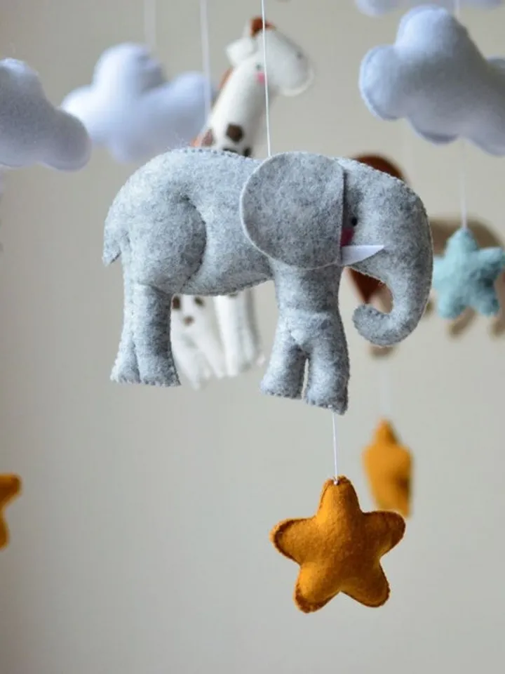 Hand sewn Safari baby mobile for nursery decor with Jungle animals