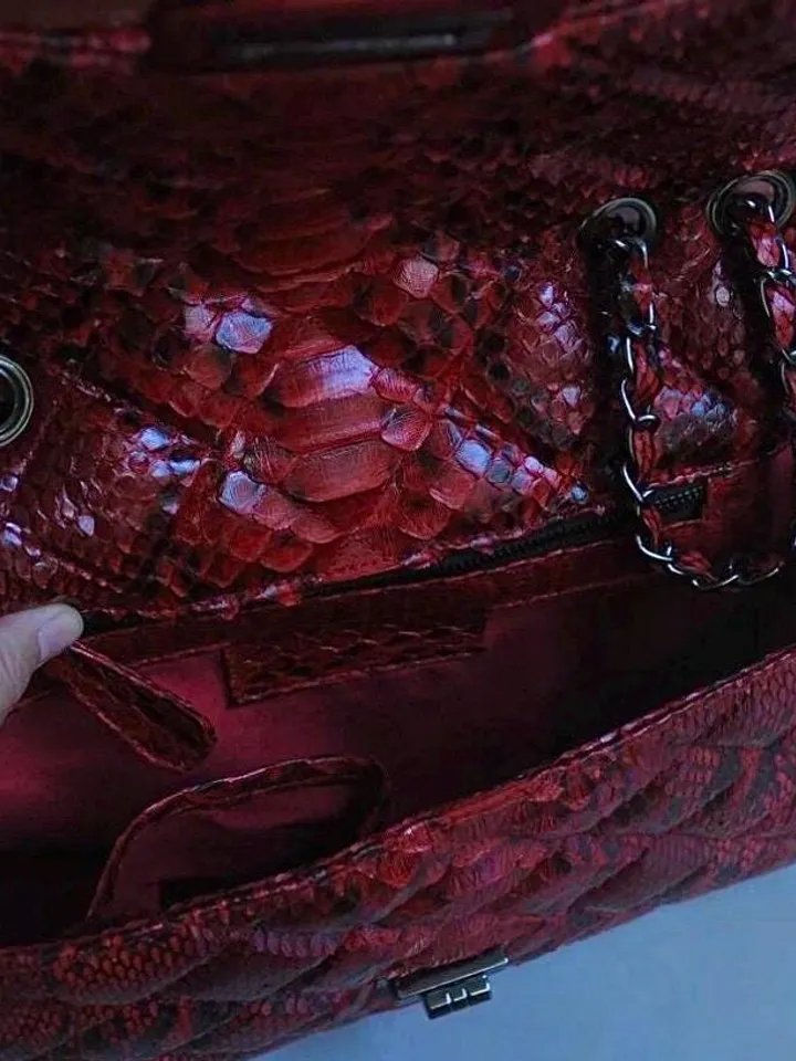 Genuine python skin classy stitched big crossbody | designer women leather handbag |red snakeprint bag | crossbody purse | gift for her
