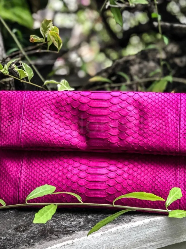 FAST SHIPPING Genuine python skin fuchsia clutch handmade, classy elegant leather clutch, bags and purses, leather elegant small clutch
