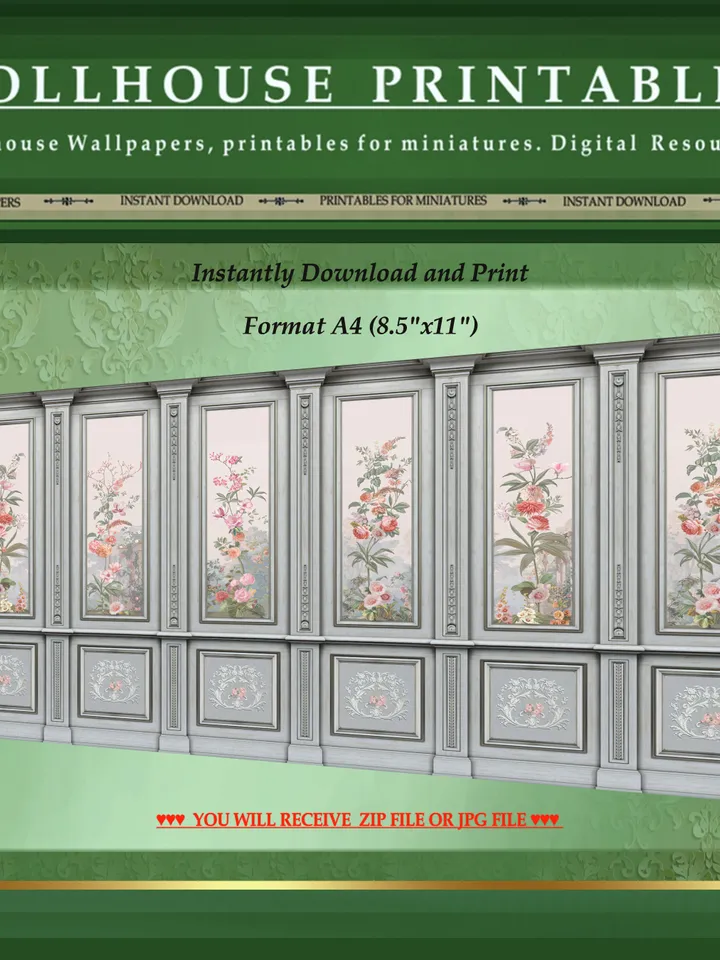 Wallpapers- Set 12 | Printables for Dollhouses and Unique Miniature Projects | Digital Downloads | in Scale 1/12th